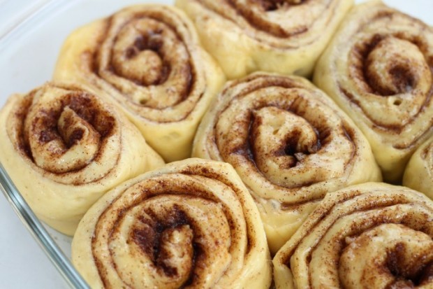 Perfect Cinnamon Rolls: lightly glazed before the oven.
